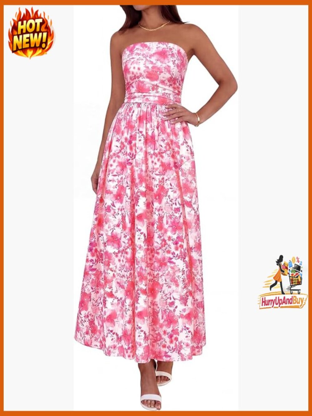 Strapless Maxi Dress Floral Boho Elegant Wedding Guest Beach Vacation - Picture 1 of 7